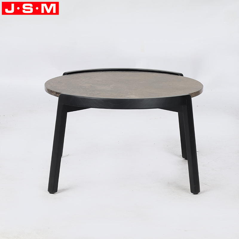 Natural Marble Top Small Round Wooden Low Coffee Table For Bedroom