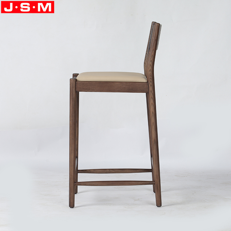 Ash Timber Frame Luxury Style High Chair Bar Stool Upholstered Metal Barstool