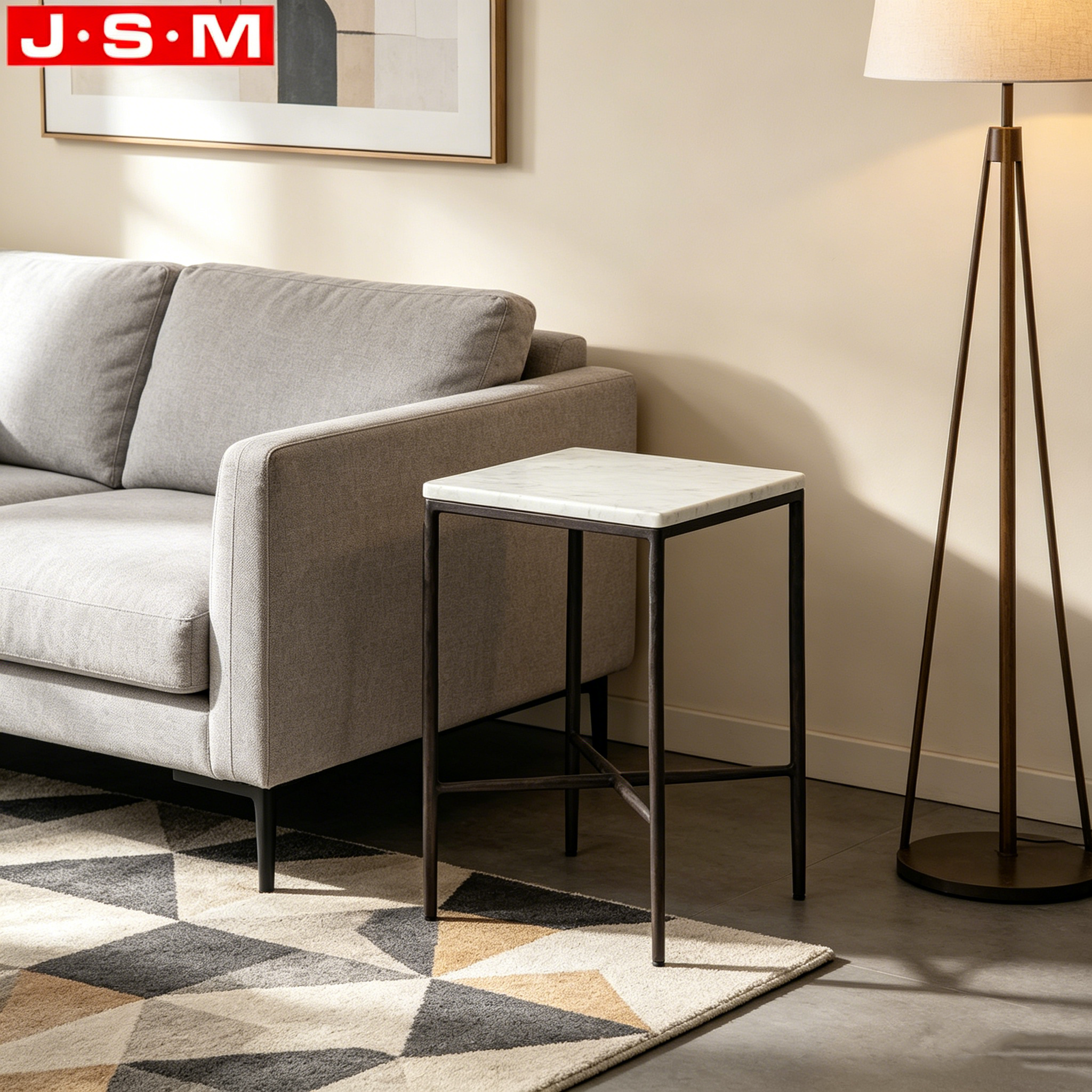 Premium Stone and Metal Construction Coffee Table Contemporary Living Room Marble Side Table for Home