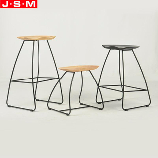 Modern Metal Base Bar Stool For Hotel Ash Timber Top Bar Chairs