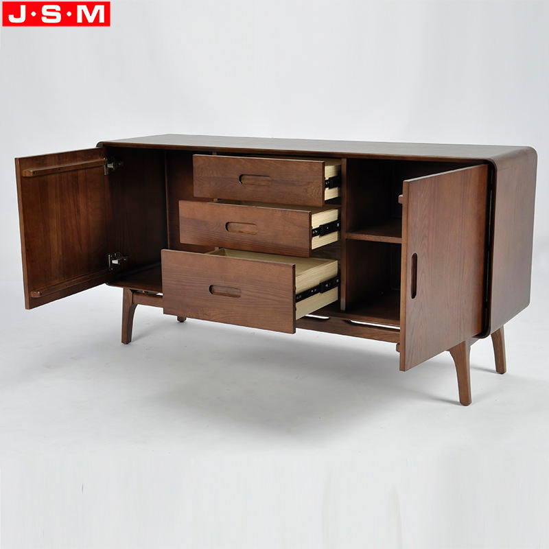 Brown Ash Timber Base Wooden 3 Drawer 2 Door Living Room Cabinet