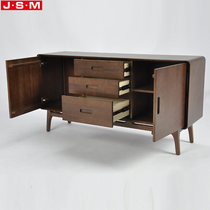 Brown Ash Timber Base Wooden 3 Drawer 2 Door Living Room Cabinet