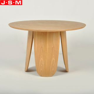 Home Furniture Veneer Table Top Ash Timber Base Pedestal Modern Round Dining Table