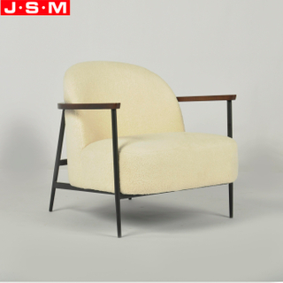 Modern Furniture Living Room Hotel Wooden Frame Beige White Fabric Armchair