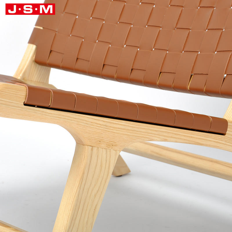 Modern Leisure Artificial Leather Seat Ash Timber Wooden Armchair