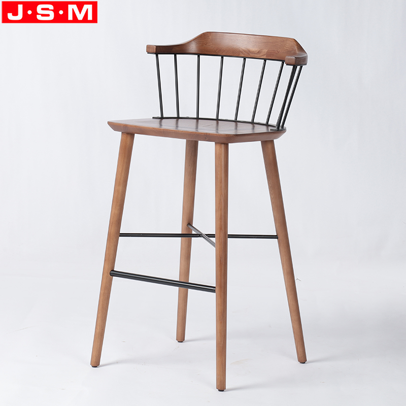 Wooden Bar Stool Chair With Iron Backrest