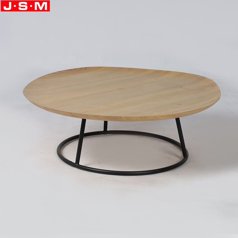 Customized Color And Size Coffee Table Metal Leg Buff Veneer Top Tea Table