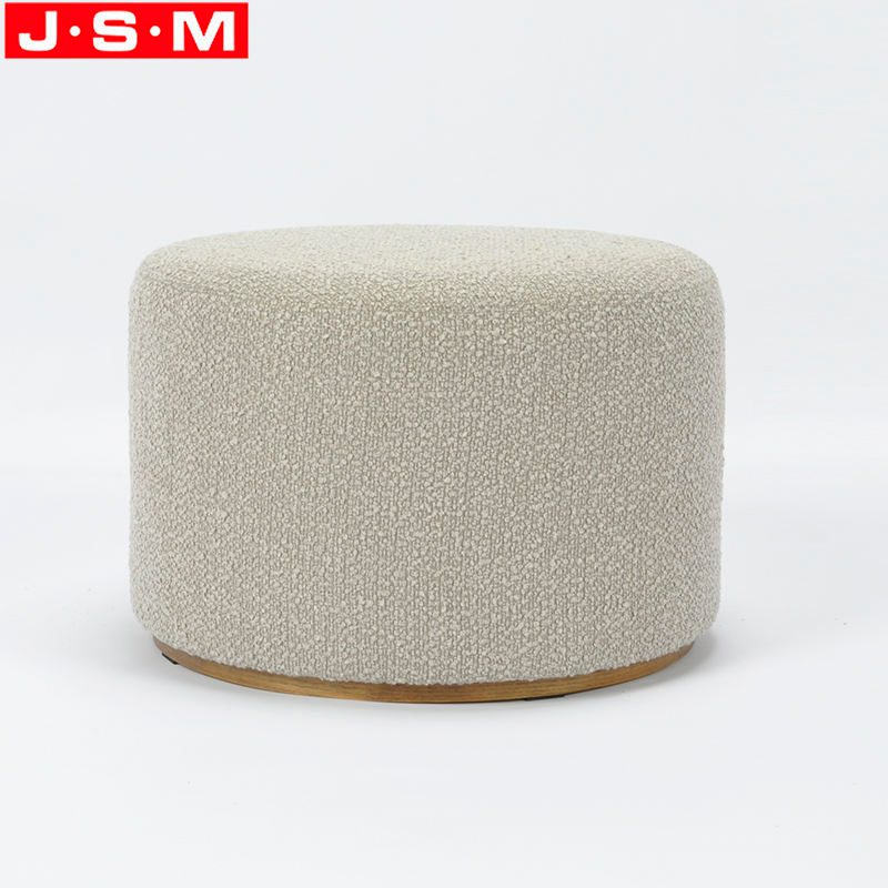 Custom Color Wooden Frame Ottoman Stool Foam And Fabric Round Pouf Ottoman