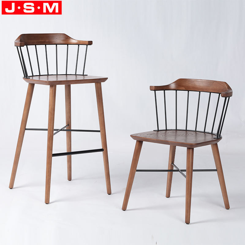 Nordic High Stool Bar Chair Furniture Antique Wooden Bar Stool Chair With Iron Backrest