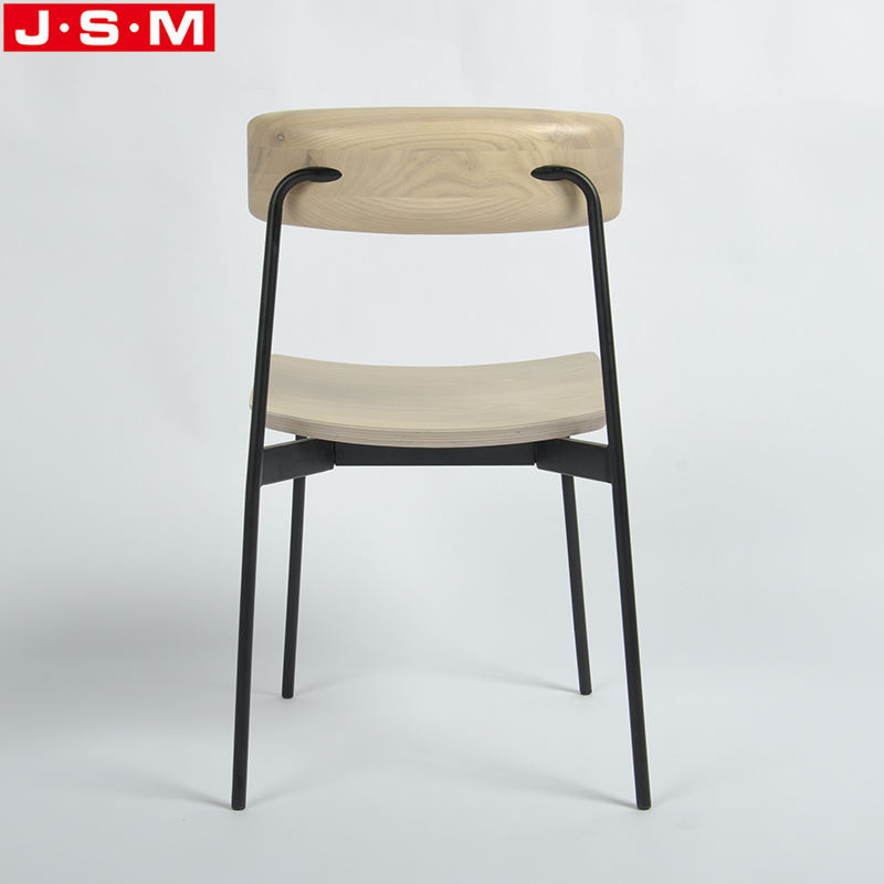 Minimalist Outdoor Patio Restaurant Solid Wood Back Metal Frame Dining Chair