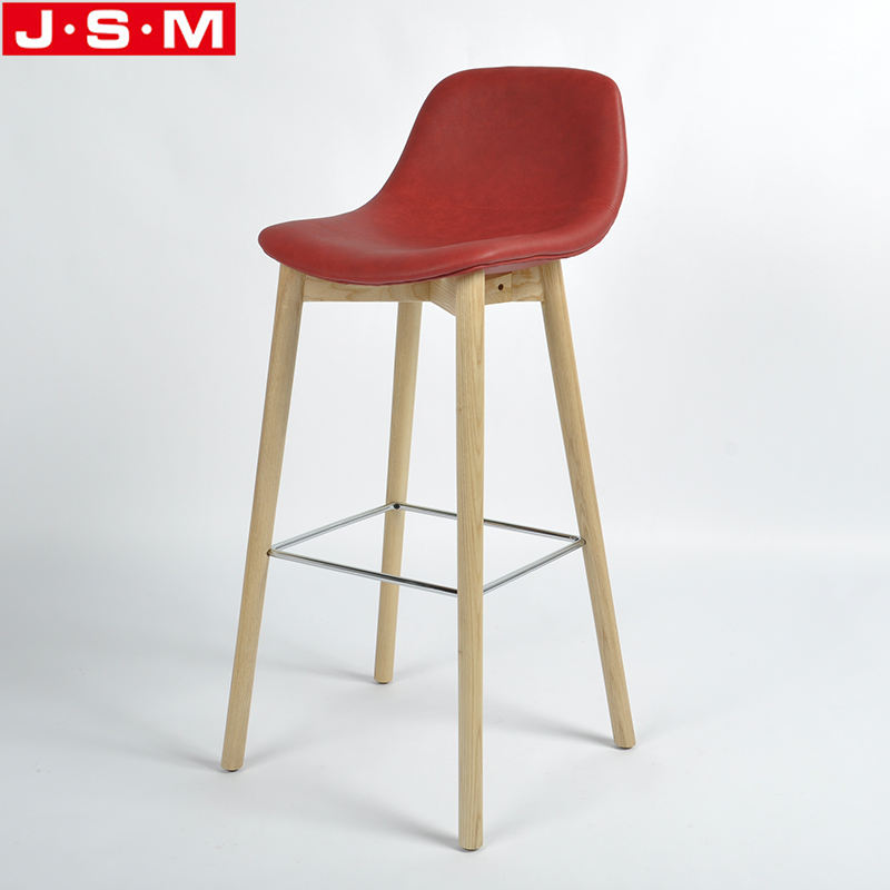 Fancy Furniture Bistro Kitchen Wooden Red High Bar Stools With Back Rest