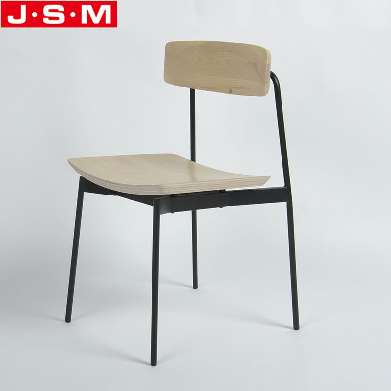 Minimalist Outdoor Patio Restaurant Solid Wood Back Metal Frame Dining Chair