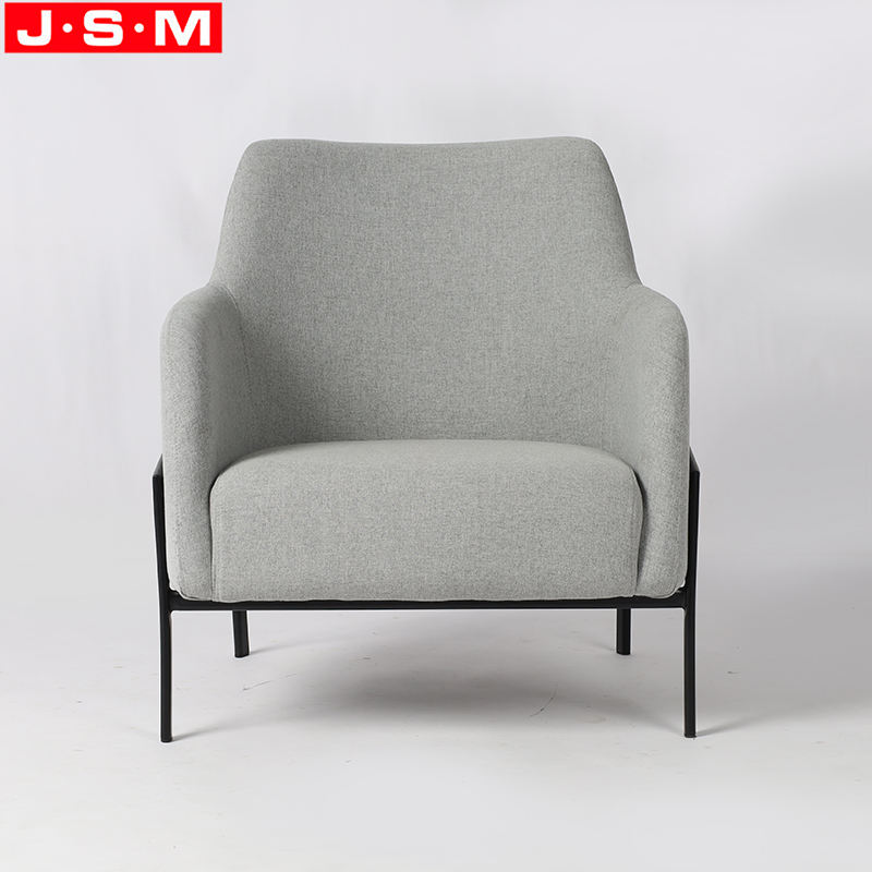 Gray Simple Wooden Comfortable Accent Metal Frame Fabric Armchair