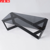 Living Room Restaurant Tea Table Tempered Glass Top Ash Timber Wood Square Coffee Table