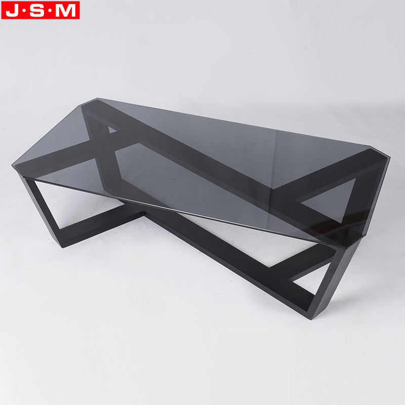 Living Room Restaurant Tea Table Tempered Glass Top Ash Timber Wood Square Coffee Table
