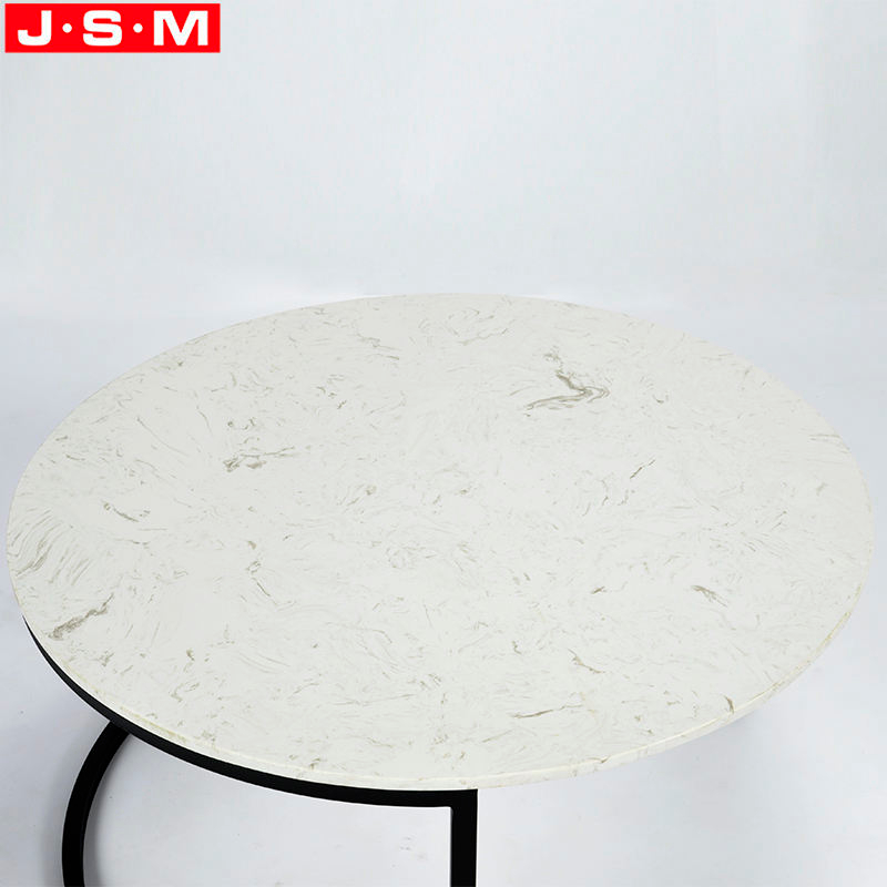 Metal Leg Coffee Table Living Room Side Table Round White Artificial Stone Top Tea Table