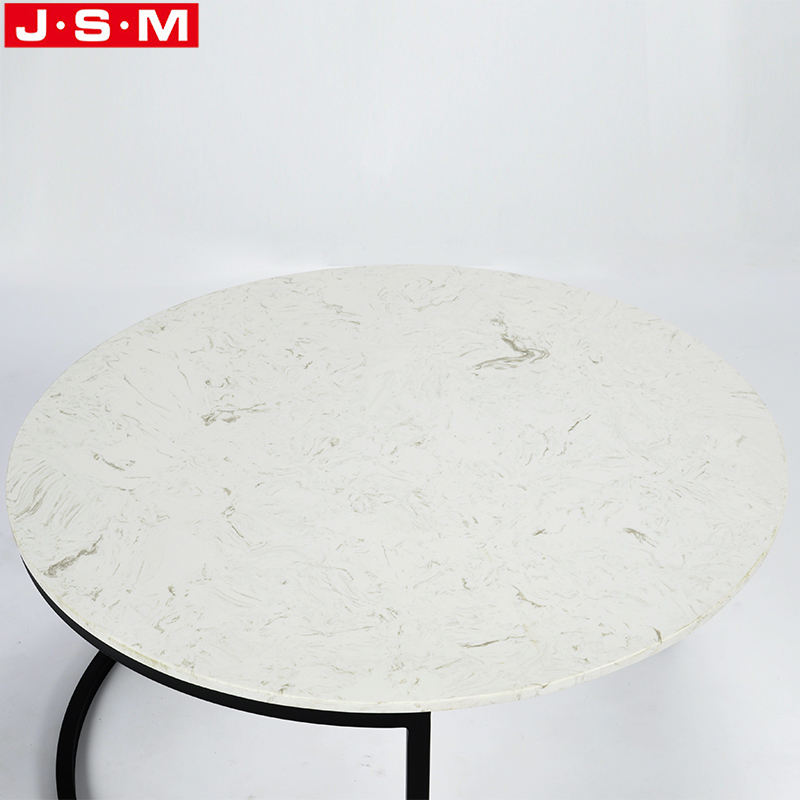 Metal Leg Coffee Table Living Room Side Table Round White Artificial Stone Top Tea Table