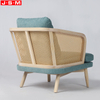 Plastic Rattan Armrest Living Room Fabric Upholstery Contemporary Wooden Armchair