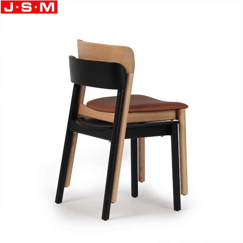 Hot Sale Leather Upholstered Cushion Wood Dining Chair With Wooden Legs