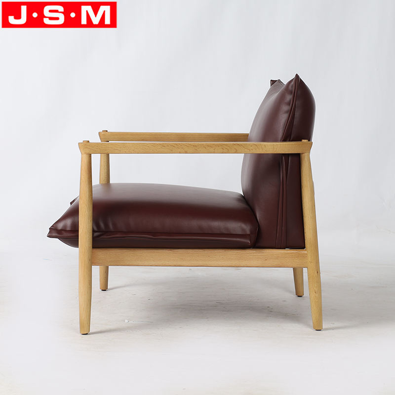 Home Furniture Leather Cushion Seat Hotel Dining Chairs Wooden Base Armchair