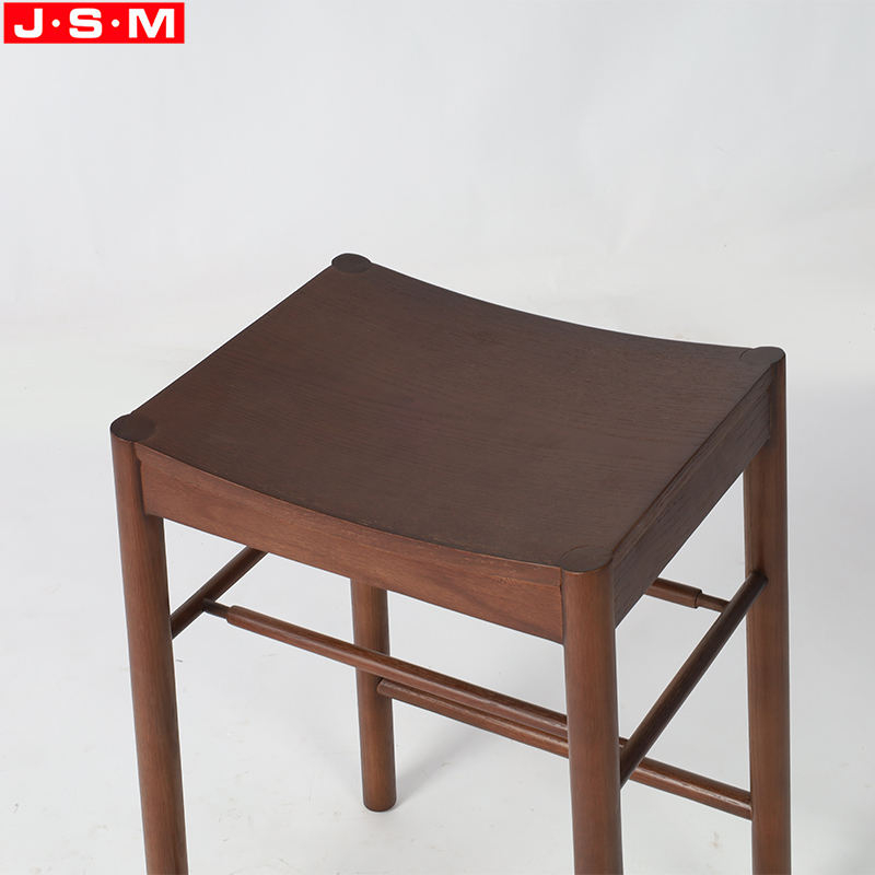 Hot Selling Brown Veneer Seat Timber Wooden Bar Stools Chair Without Back