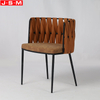 Modern Fabric Solid Metal Frame Dining Chair With Weave Belt Back
