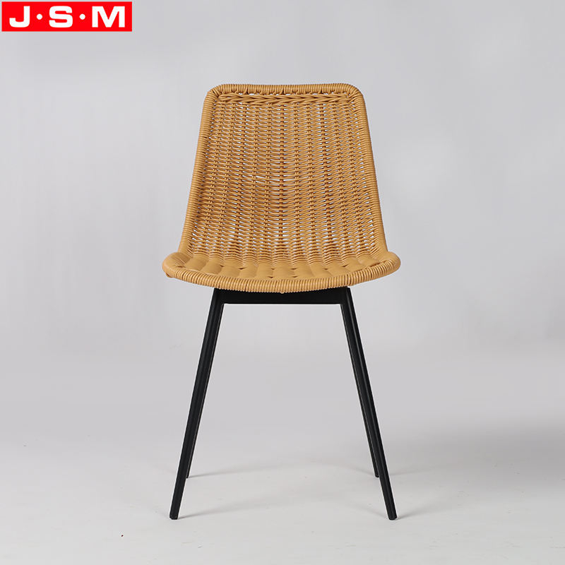 High Back PE Rattan Seat Top Coffee Shop Outdoor Dinning Chair With Metal Base