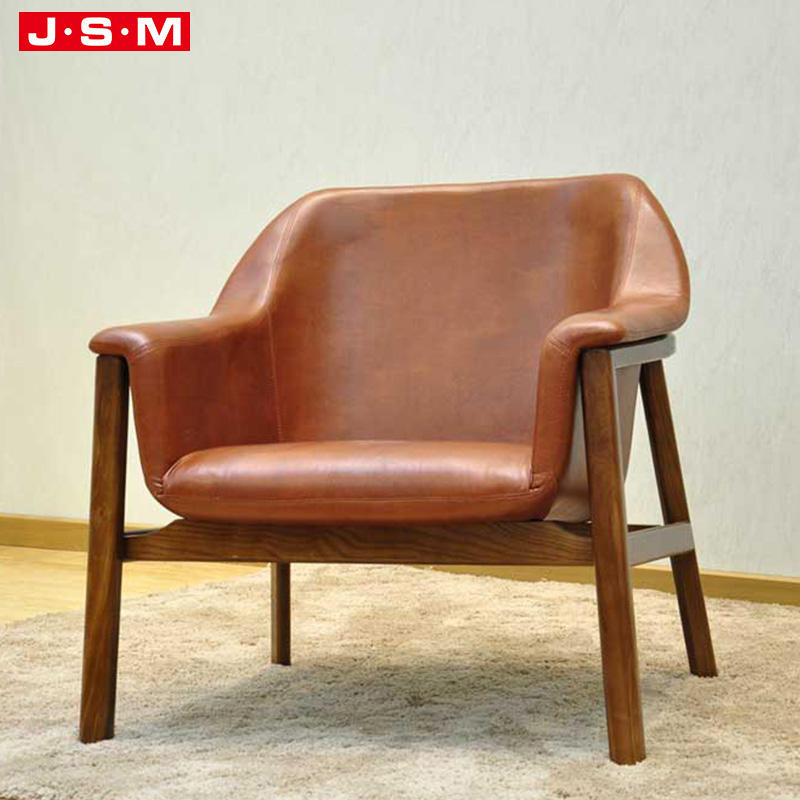 Home Furniture Fabric Cushion Seat Leisure Chair High Back Wooden Leg Armchair