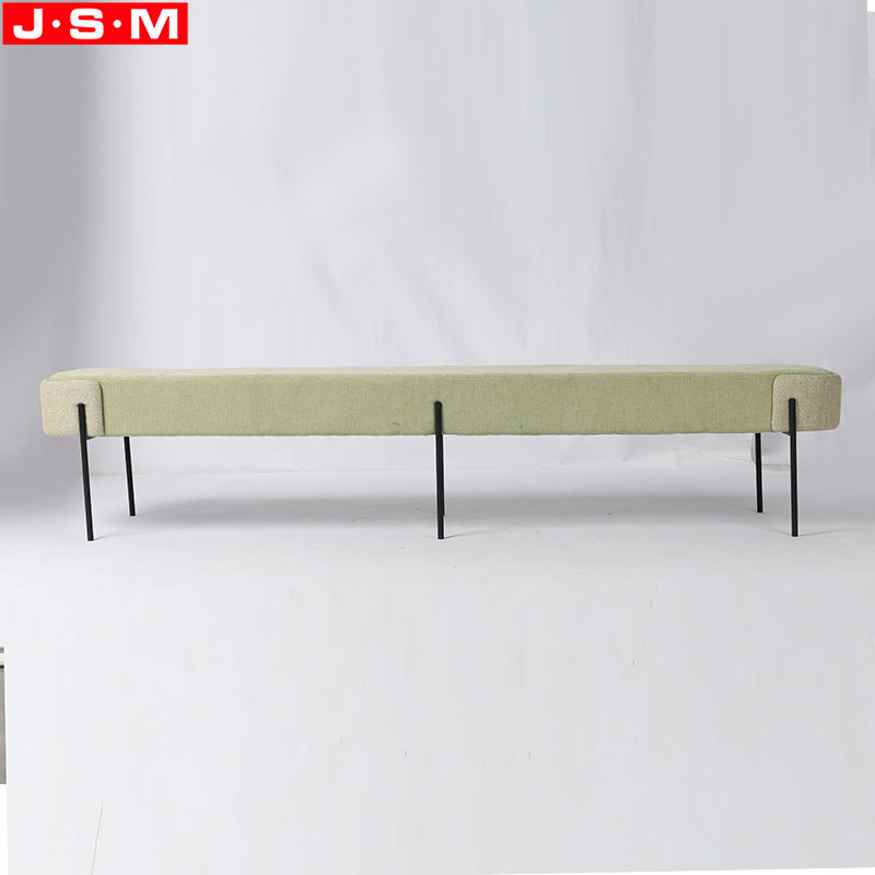 Wooden Frame Living Room Upholstered Metal Legs Bench Fabric Seat Bench Chairs