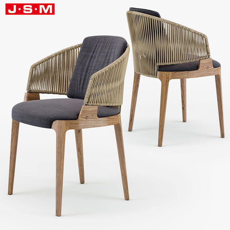 Nordic Simple Indoor Buff Rope Back Cushion Seat Wooden Dining Chairs