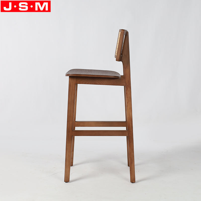 Nordic Bent Wood Seat Plastic Rattan Back Ash Timber Frame Counter Stools
