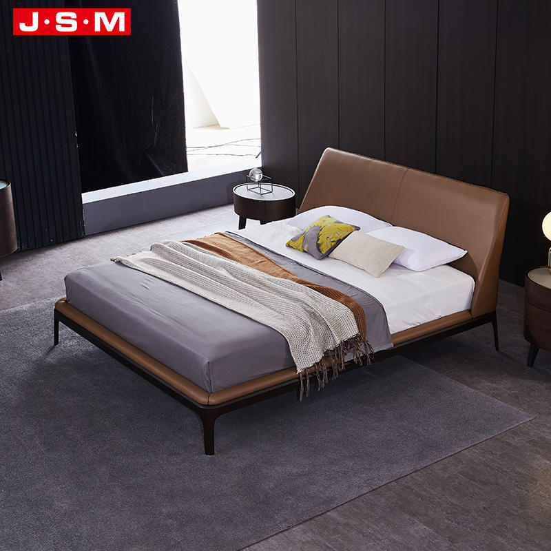 Modern American Style Brown Color Fabric Bed Wooden Frame Bed For Bedroom
