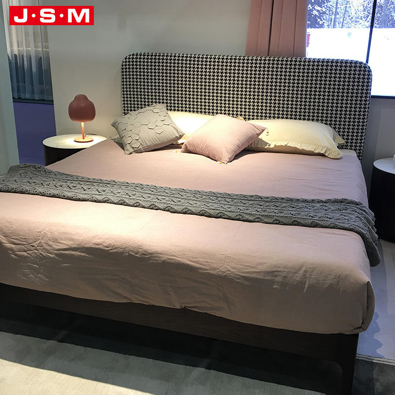 Nordic Indoor Cushion Headboard Ash Timber Bed Frame Wooden Double Bed