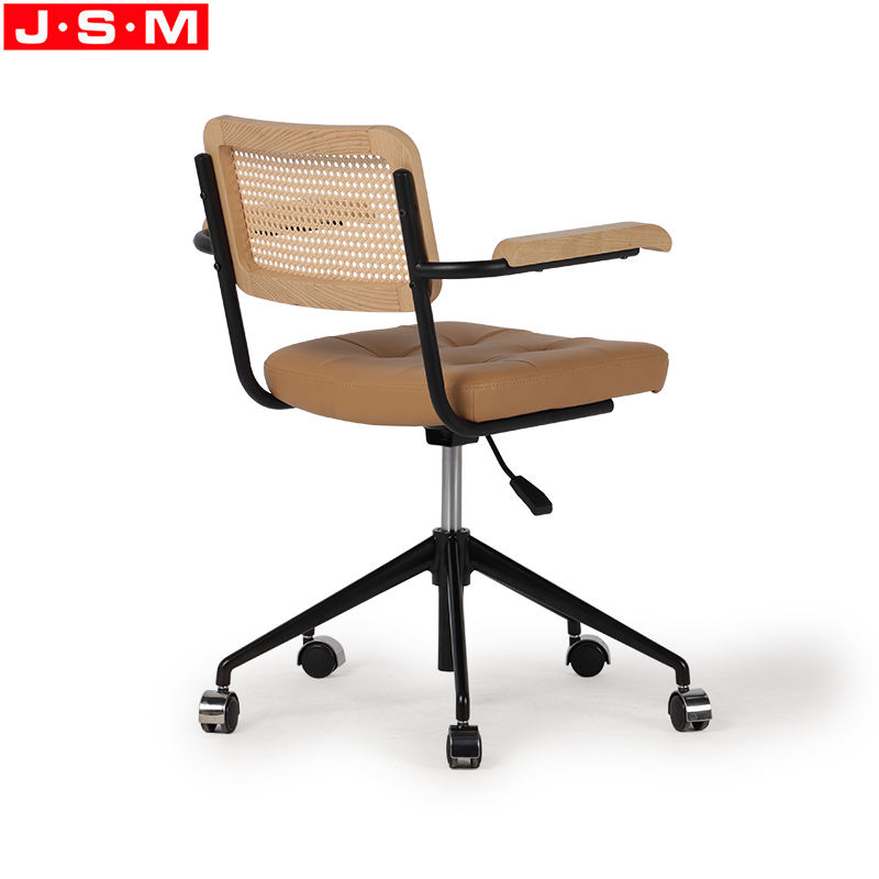 Luxury PU Or Fabric Upholstery Home Comfortable Swivel Executive Ash Metal Frame Arm Rest Office Chairs With Rattan Back