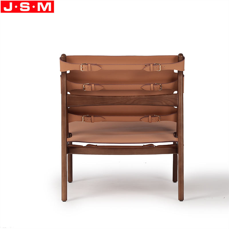 French Artificial Hard Leather Back Armchair Leisure Chair Ash Frame Armchair