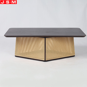 New Design Wooden Ash Timber Tea Table PE Plastic Ratte Decoration Coffee Table