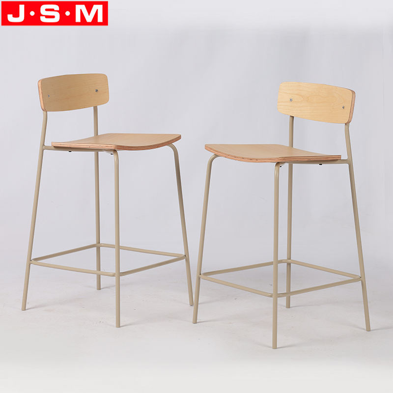 Industrial Design Metal Frame Wooden Seat High Bar Stool Chair Bistro Chair