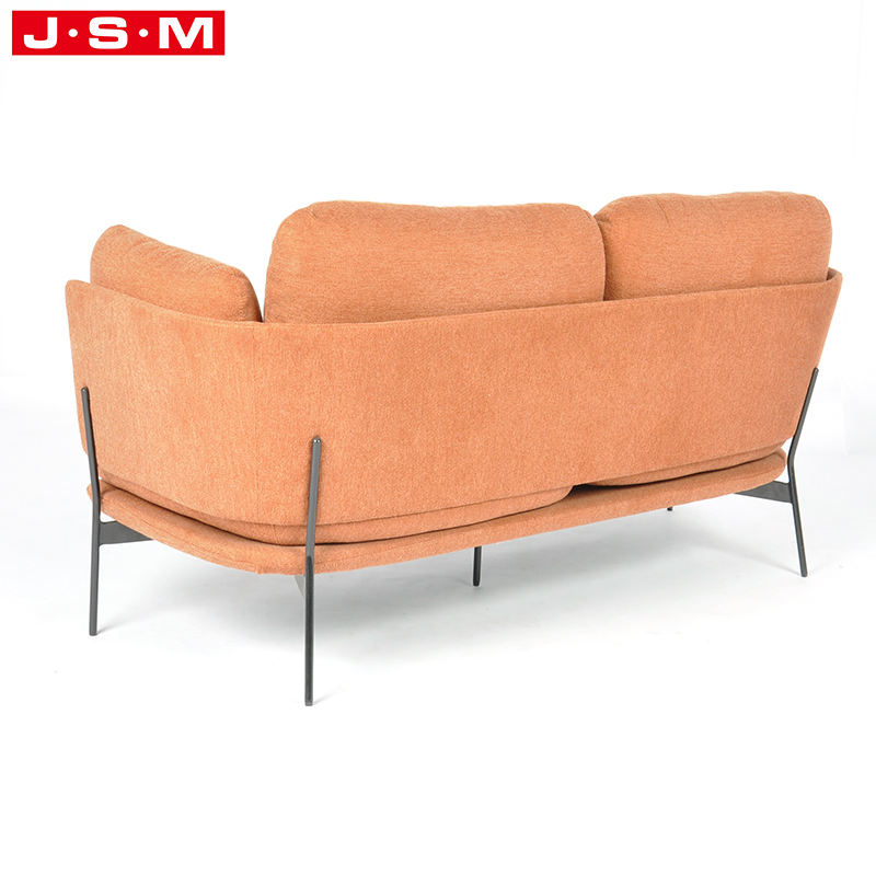 Luxury European Classic Tuffed Orange Modern Wooden Frame Royal Furniture Leather Sofa