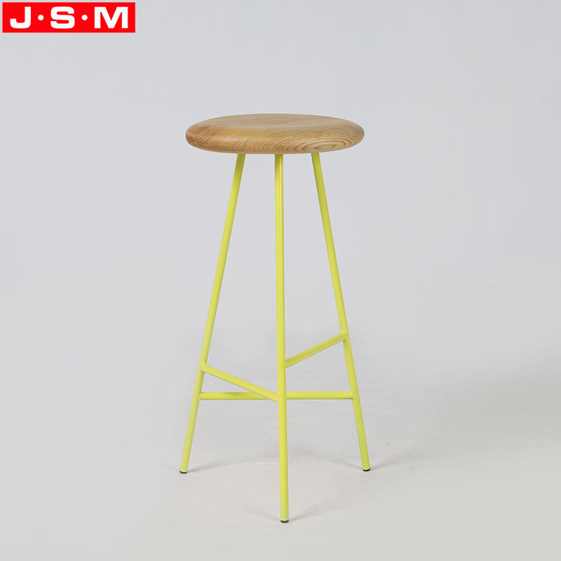 Metal Outdoor Modern Kitchen High Stools Ash Timbe Seat Bar Chair For Restaurant