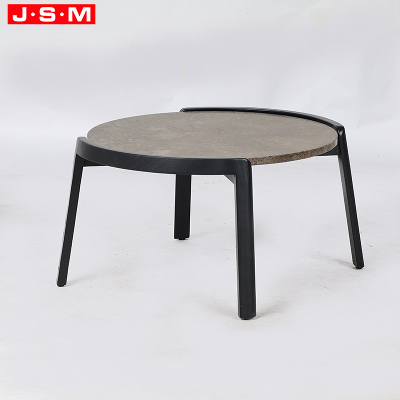Natural Marble Top Small Round Wooden Low Coffee Table For Bedroom