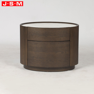 Italian Modern Round Wood Bedside Table with Large Capacity Simple Two Drawers Nightstand for Bedroom
