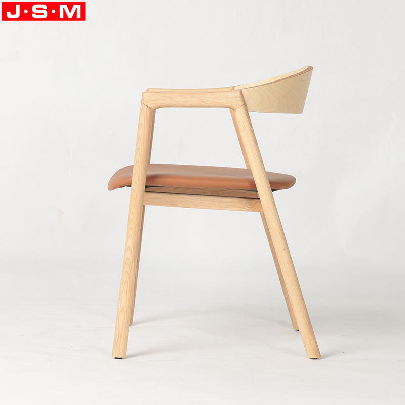 Simple Style Hotel Indoor Cushion Seat Chair Ash Timber Frame Dining Chair With Armrests