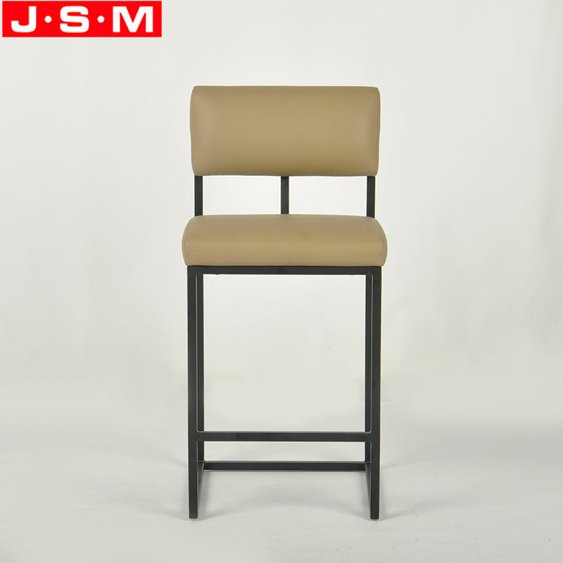 Wooden Frame Metal Base High Bar Chair Barstool Brown Bar Stools For Kitchen Dining