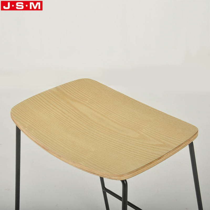 Modern Design Bar Stool Ash Timber Top Metal Frame Bar Stools
