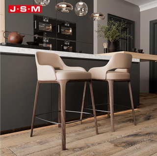 Modern Nordic Style Furniture Grey High Wood Gold Back Bar Stool With Arm