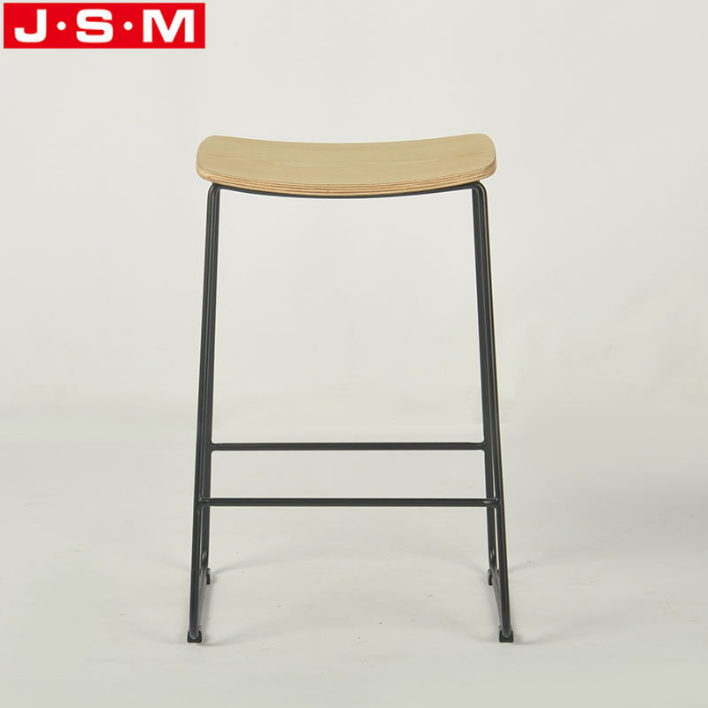 Contemporary Ash Timber Top Metal Frame Bar Chair Barstool For Wine Cellar