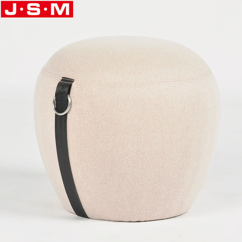 Cheap Lounge Bedroom Round Wooden Frame Pink Fabric Single Vanity Stools Ottoman