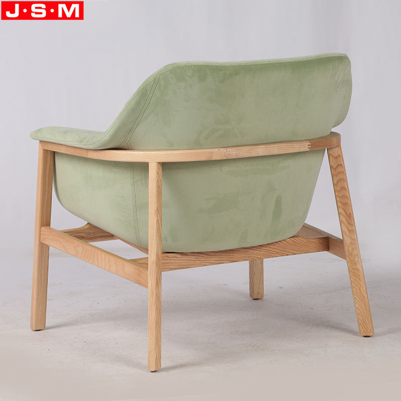 Factory Direct Sale Wooden Chair Green Timber Frame Fabric Armchair