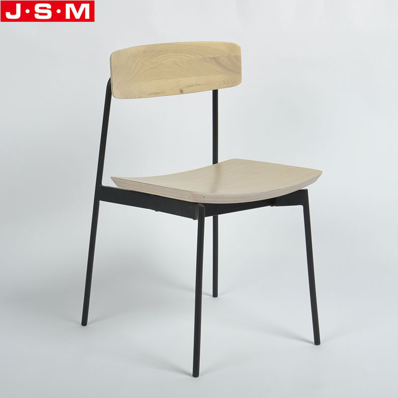 Minimalist Outdoor Patio Restaurant Solid Wood Back Metal Frame Dining Chair