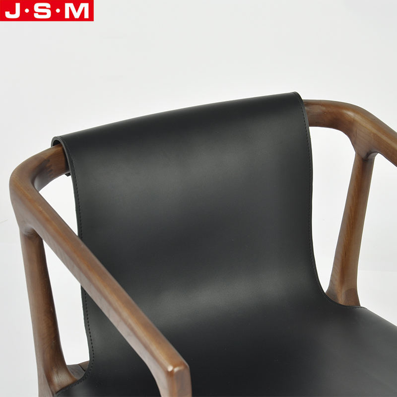 European Outdoor Wooden Black Leather Back Dining Chair For Dining Room